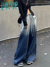 Lunivop Korean Style Y2K Jeans Women Wide Leg Gradient Blue Denim Pants Streetwear Harajuku High
